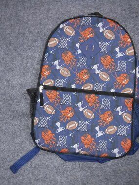 Sports Pattern Backpack with Basketball and Football Print A1